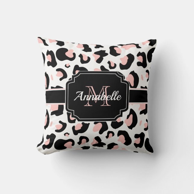 Pink Leopard Print Throw Pillow (Front)