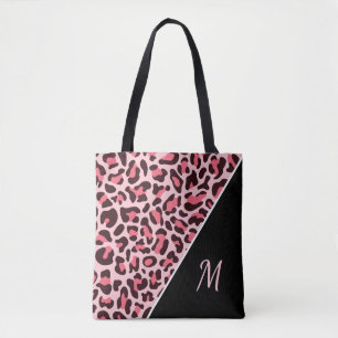 Pink Leopard Print Tote Bag Cheetah Monogram Bag