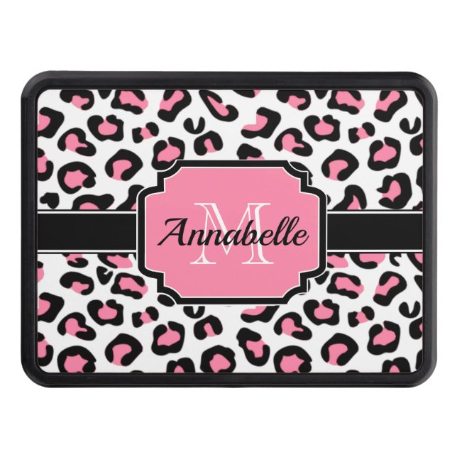 Pink Leopard Print Trailer Hitch Cover (Front)