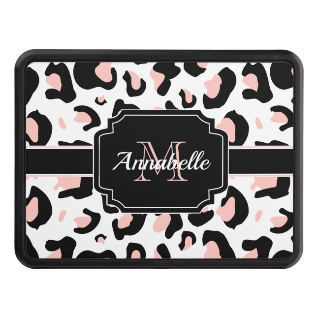 Pink Leopard Print Trailer Hitch Cover (Front)