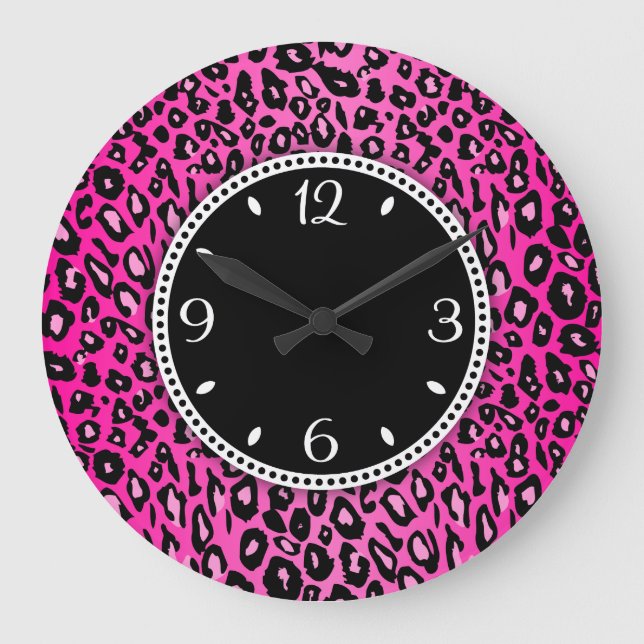 Pink Leopard Print Wall Clock (Front)