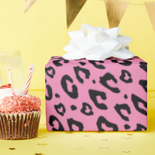 Pink leopard print wrapping paper