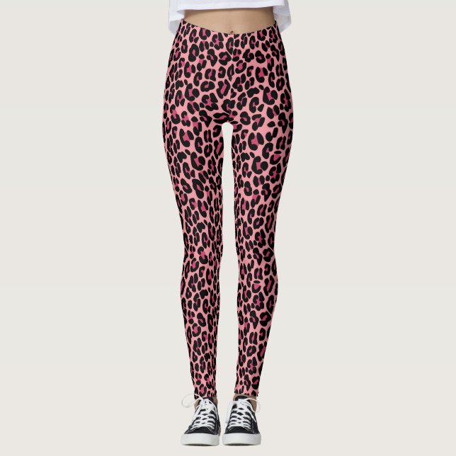 Pink Leopard Skin Pattern Leggings (Front)