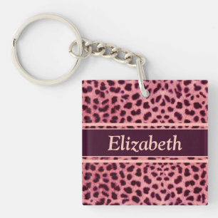 Pink Leopard Skin Pattern Personalize Keychain