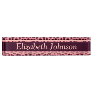 Pink Leopard Skin Pattern Personalize Nameplate