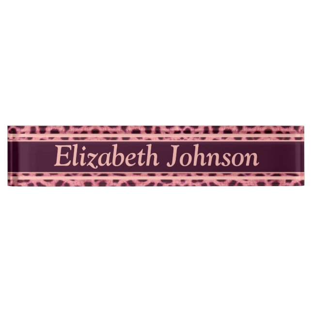 Pink Leopard Skin Pattern Personalize Nameplate (Front)