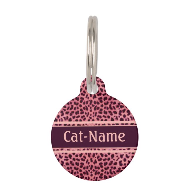 Pink Leopard Skin Personalize Pet Tag (Front)