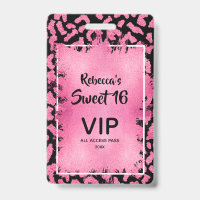 Pink Leopard Sweet 16th Birthday Invite VIP Pass