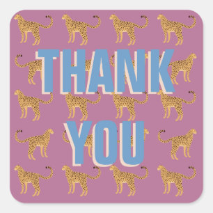 pink leopard thank you  square sticker