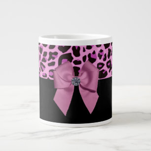 Pink Leopard with Bow and Diamond Large Coffee Mug