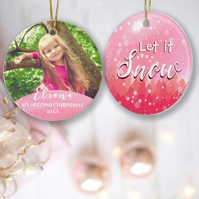 Pink Let it Snow Baby 2nd Christmas Custom Photo Ornament (Creator Uploaded)