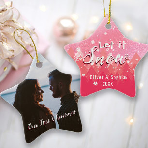 Pink Let it Snow First Christmas Photo Ornament