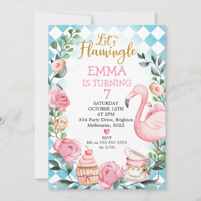 Pink Let's Flamingle Wonderland Birthday Invitation (Front)
