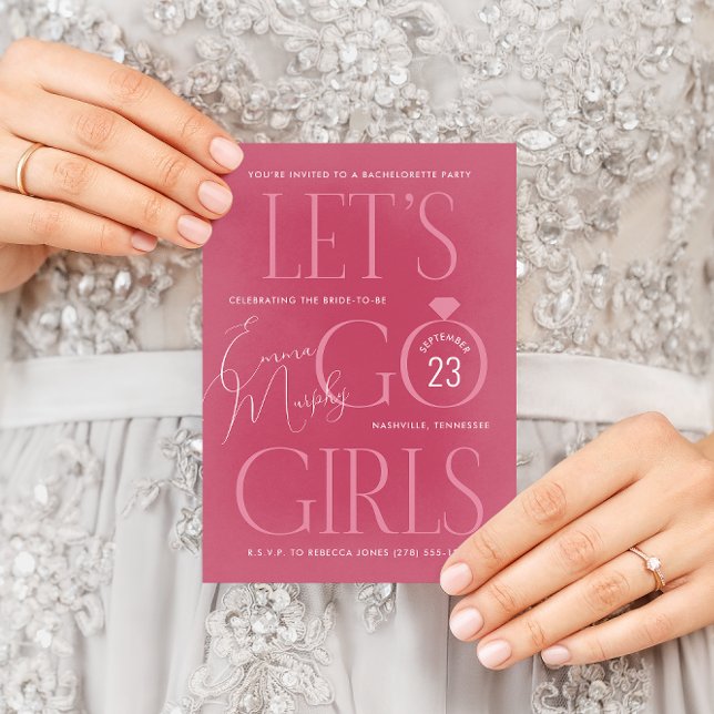 Pink Lets Go Girls Bachelorette Party Invitation (Modern girly pink Let's Go Girls country western bachelorette party invitation)