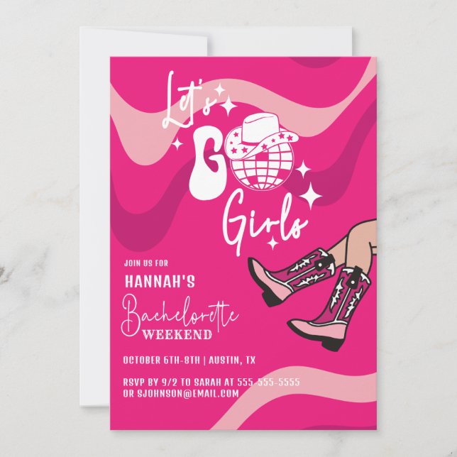 Pink Let's Go Girls Bachelorette Party Invitation (Front)