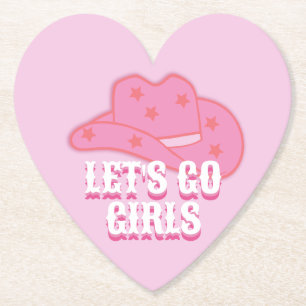 Pink Let's Go Girls Cowboy Hat Rodeo Paper Coaster