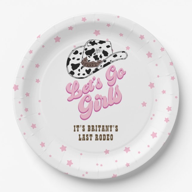 Pink Let's Go Girls Nashville Cowgirl Bachelorette Paper Plate (Front)