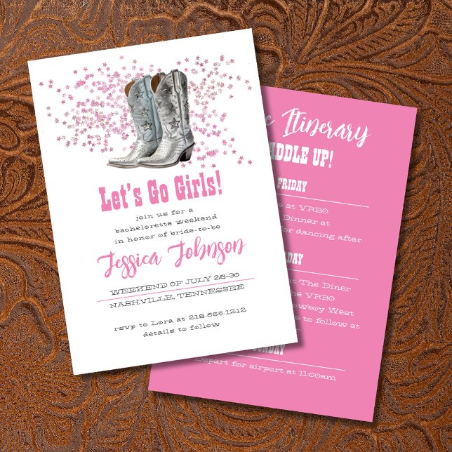 Pink Let's Go Girls Western Bachelorette Party Invitation (Creator Uploaded)