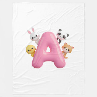 Pink Letter A Forest Animals Baby Blanket