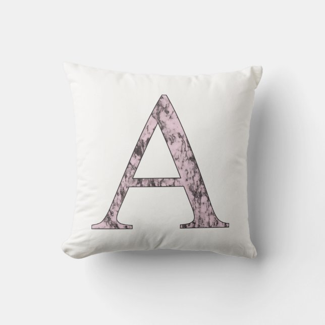 Pink Letter A monogram initial Marble Alpha symbol Throw Pillow (Front)