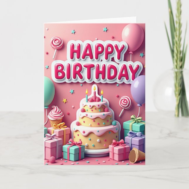 Pink Letter Birthday Card (Front)