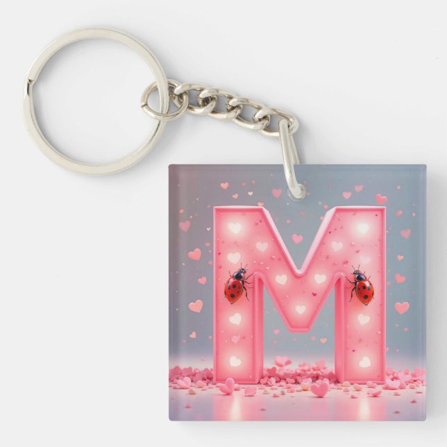 Pink Letter M For Personalized Everyday Accessorie Keychain (Front)