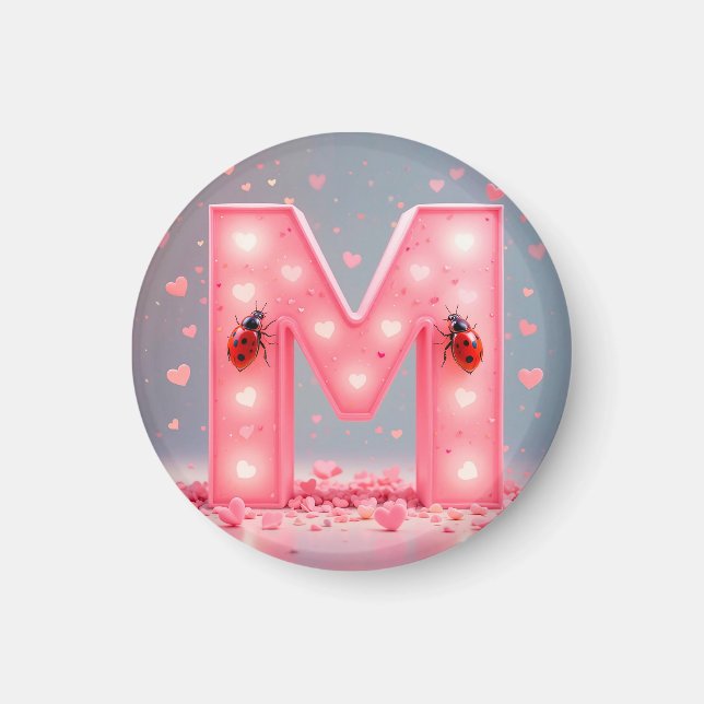 💖 Pink Letter M Monogram Fridge Magnet Cute Decor (Front)