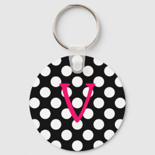 Pink Letter V on Polka Dots Keychain