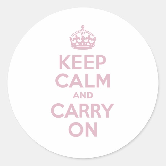 Pink Lettered Keep Calm and Carry On Classic Round Sticker (Front)