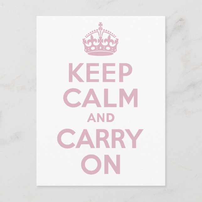 Pink Lettered Keep Calm and Carry On Postcard (Front)