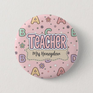 Pink Letters Teacher School Pattern 2 Inch Round Button