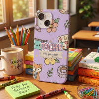 Pink Letters Teacher School Pattern
