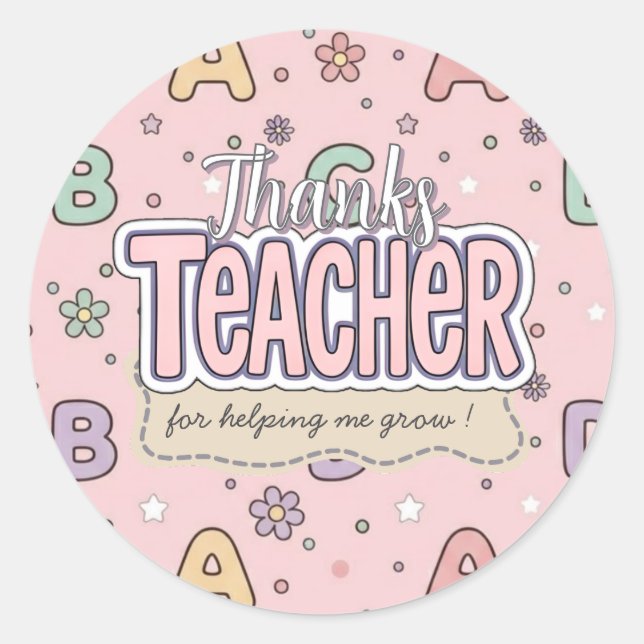 Pink Letters Teacher  School Pattern  Classic Round Sticker (Front)