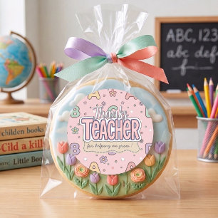 Pink Letters Teacher  School Pattern  Classic Round Sticker