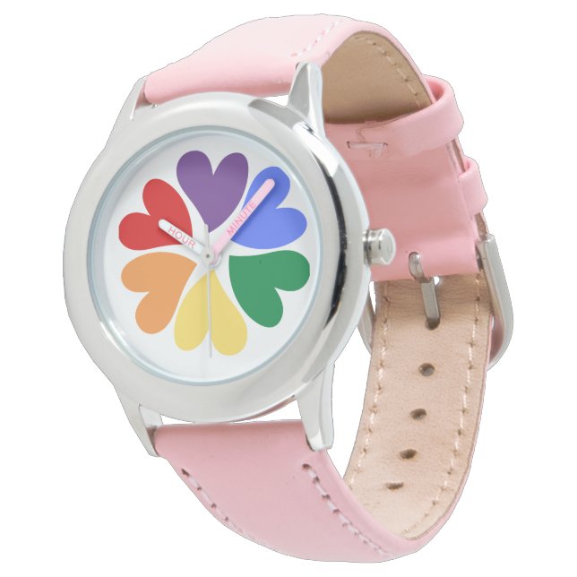 Pink LGBTQIA Rainbow Sunflower Flag Watch (Angled)