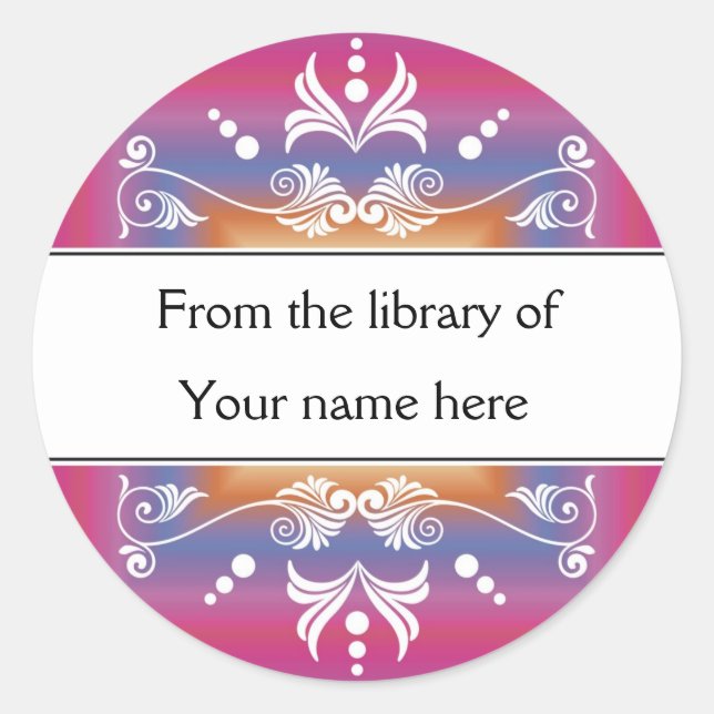 Pink Library Bookplate Classic Round Sticker (Front)