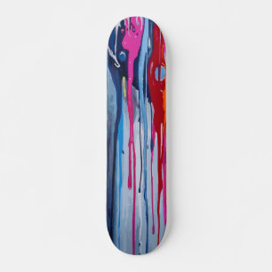 Pink Light Blue and Red Paint Drip Abstract Art Skateboard