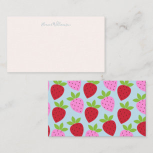 Pink Light Blue Strawberry Fruit Custom Name Small Card