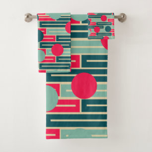 Pink, Light Blue, Teal Rectangles and Circles Bath Towel Set