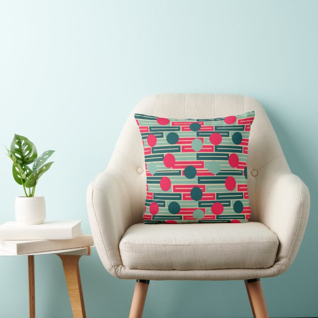 Pink, Light Blue, Teal Rectangles and Circles  Throw Pillow (Chair)