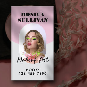 Pink light grey minimalist makeup business card