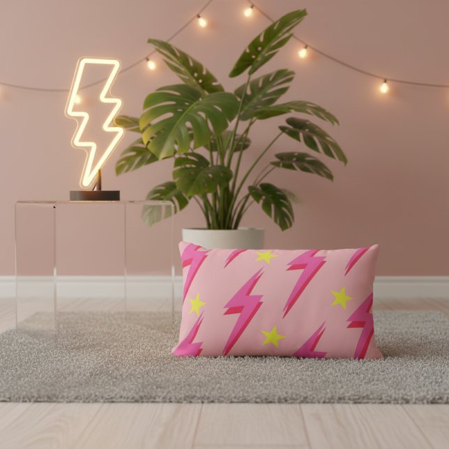 Pink Lightning Bolt Graphic Statement Decor Lumbar Pillow (Creator Uploaded)