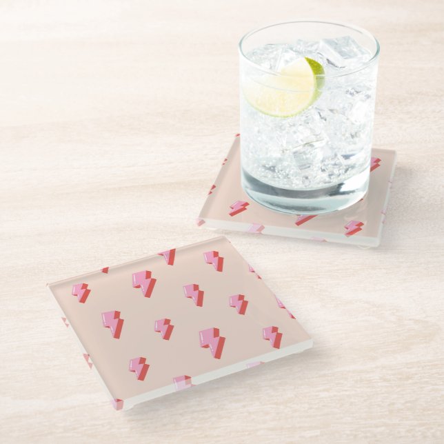 Pink Lightning Bolt Pattern Glass Coaster (Angled)