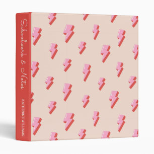 Pink Lightning Bolt Pattern Personalized Binder