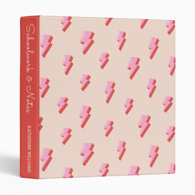 Pink Lightning Bolt Pattern | Personalized Binder (Front/Spine)