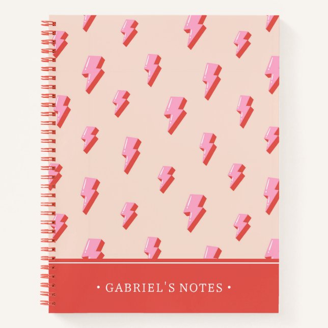 Pink Lightning Bolt Pattern | Personalized Notebook (Front)