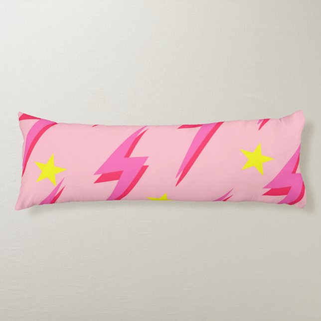 Pink Lightning Stormy Sky & Thunder Flash Body Pillow (Front)