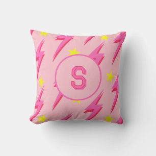 Pink Lightning Stormy Sky & Thunder Flash Pattern Throw Pillow