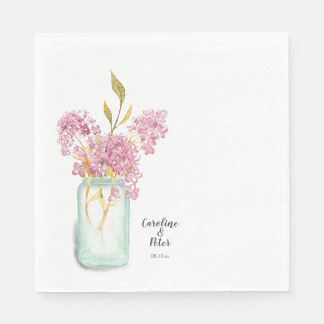 Pink Lilac Blossom Mason Jar Wedding Napkin (Front)