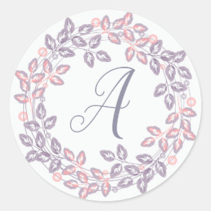 Pink, lilac, Botanical wreath, personalized Classic Round Sticker